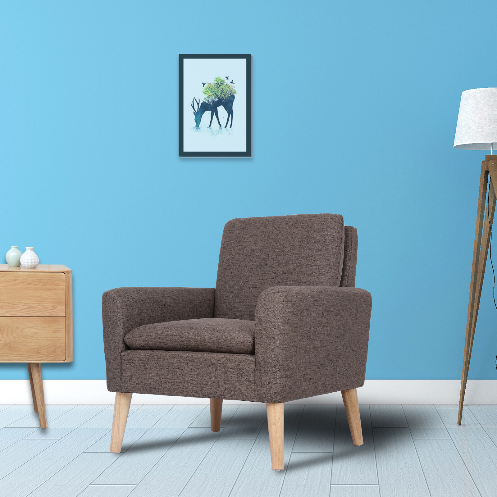 Modern Living Room Chair Linen Fabric Accent Armchair Club Leisure Single Sofa