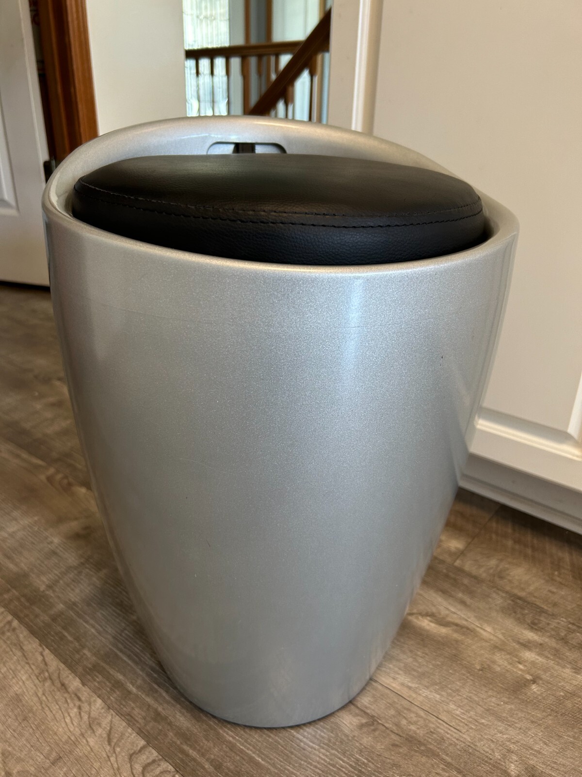 Kids Children's Silver Round Tapered Storage Stool Padded Seat / Removable Lid