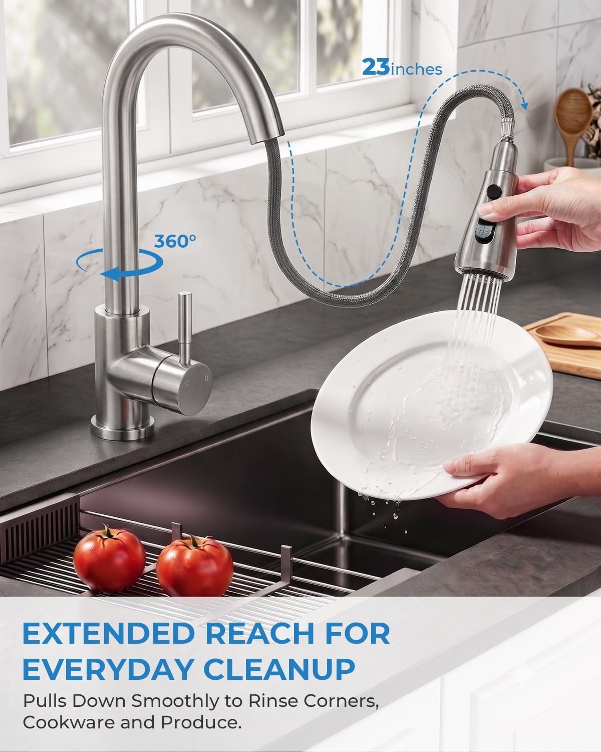 Lead-Free Kitchen Faucet with Pull Down Sprayer & 3 Spray Modes - Brushed Nickel