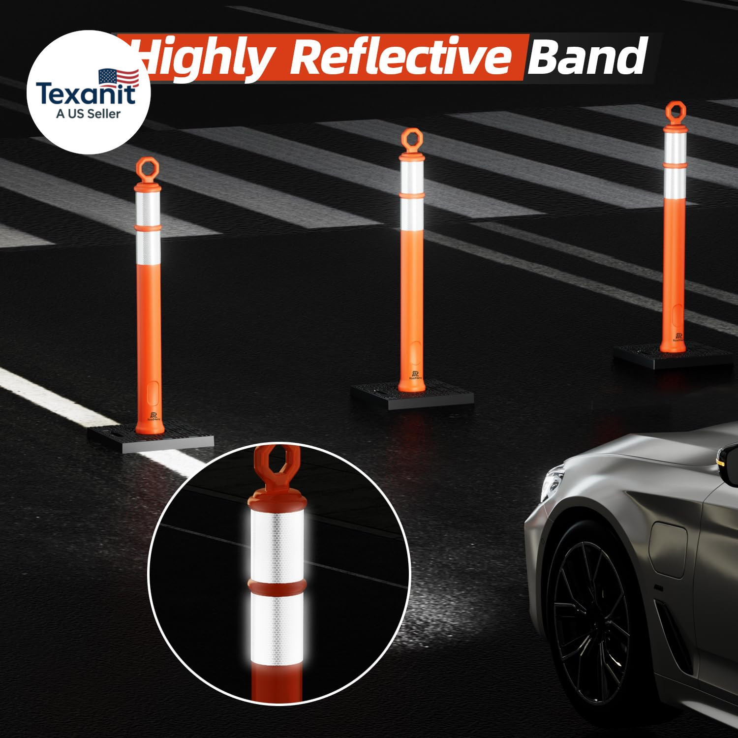 42 Inch Delineator Post with Base, Portable Orange Traffic Delineator Posts Cone