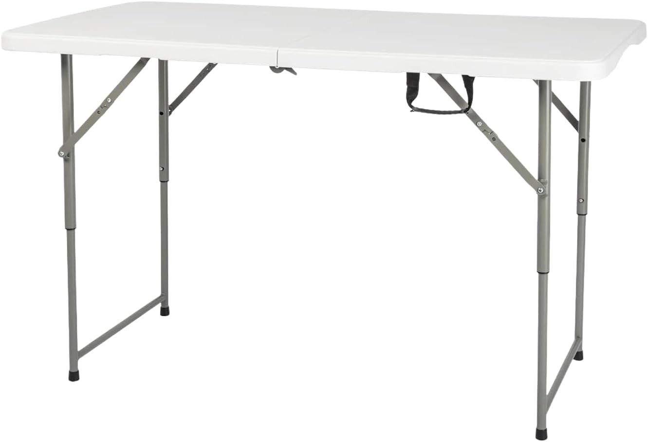 Folding Table 4 foot Portable Heavy Duty Plastic Fold-in-Half Utility Table
