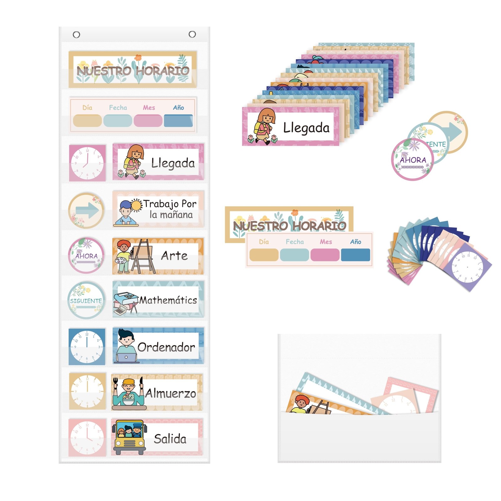Daily Schedule Pocket Chart, Visual Schedule with 42 Reusable Dry-Eraser Card...