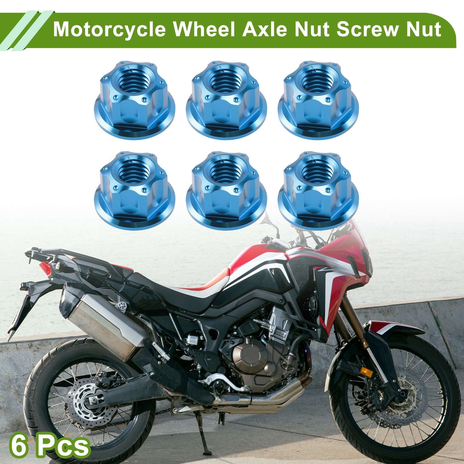 M8x1.25 Motorcycle Wheel Axle Nut Screw Nut Lake Blue for Cars/Motorcycles 6pcs