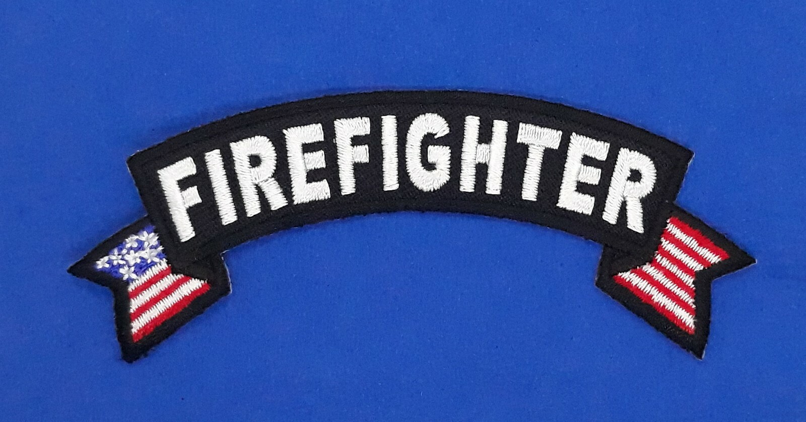 Firefighter US Flag Rocker Style Iron On Sew On Embroidered Patch 4"x 1 1/2" New