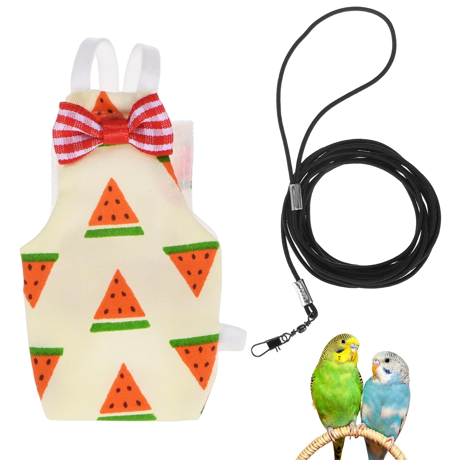 1-Pack Bird Diapers with 6.6 ft Leash Reusable Pet Parrot Nappy [Red, S]