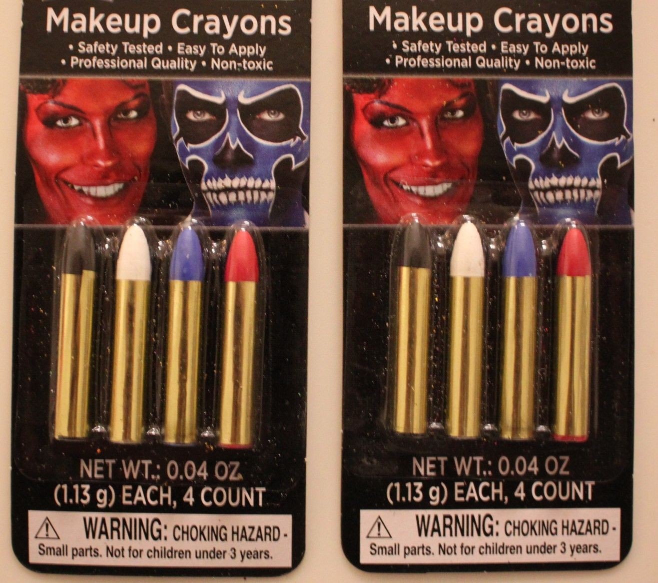 Halloween Makeup Crayon Face Paint 8-Count Black White Blue Red Non-Toxic 2-PACK