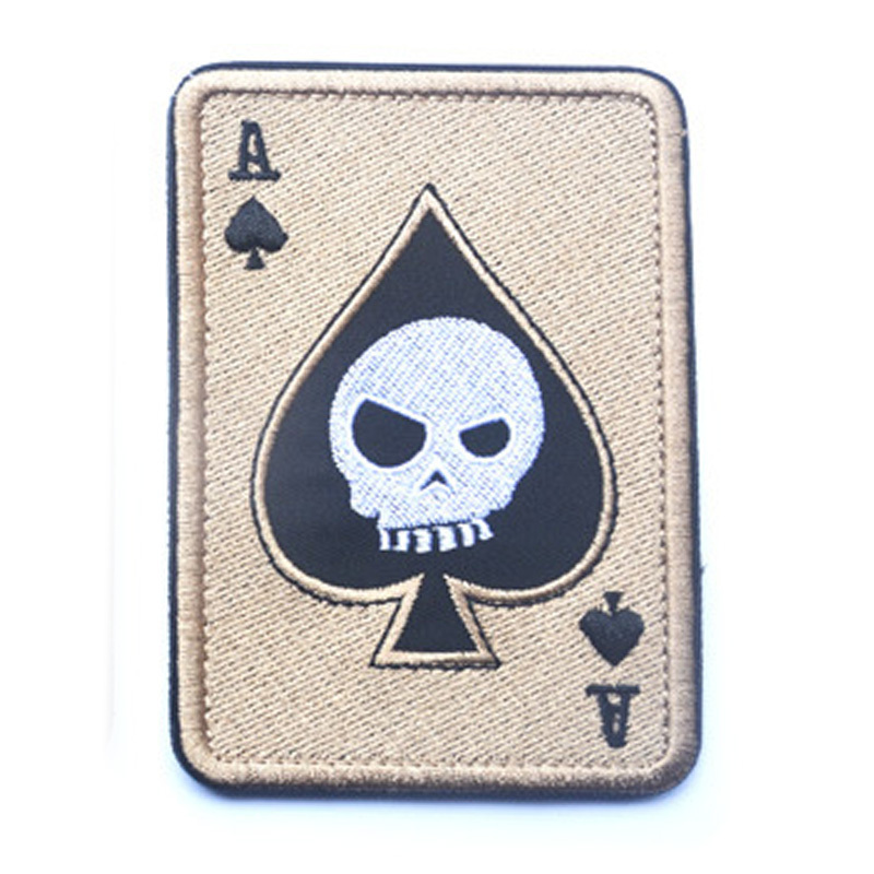 5PCS ACE OF SPADES GRIM REAPER DEATH CARD HOOK & LOOP PATCH EMBROIDERED