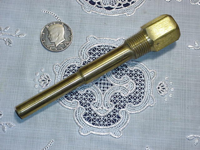 Brass Thermometer/Sensor Well 6 1/4" Length, 5" Well Depth, 1/2 NPT 3/4" Thread