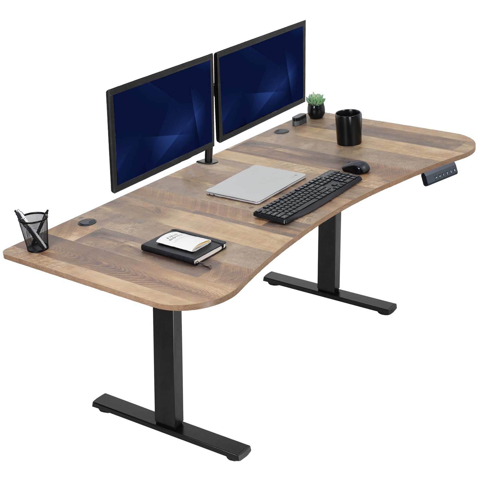 VIVO Electric 63” x 32” Standup Desk, Reclaimed Wood Table Top, Black Frame