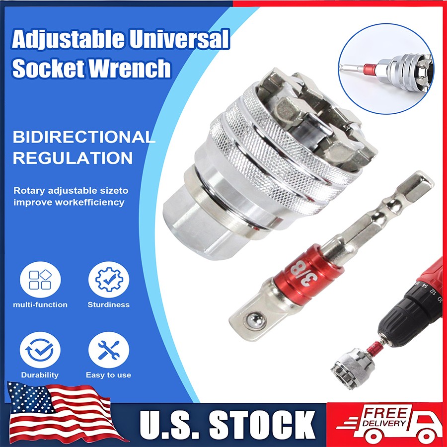 10-19mm Universal Socket Tool Adjustable Multifunction Wrench Sleeve 3/8 inch