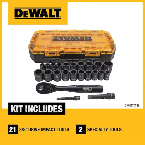 DEWALT Combination Deep Impact Socket Set Ratchet 23 Piece Tool 3/8" Drive Black
