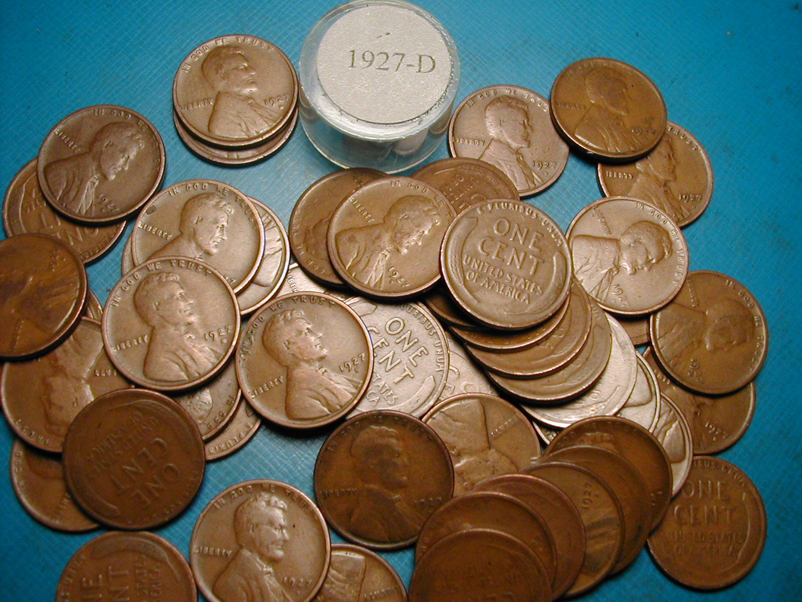 1927-D LINCOLN WHEAT CENT ROLL, 50 nice coins