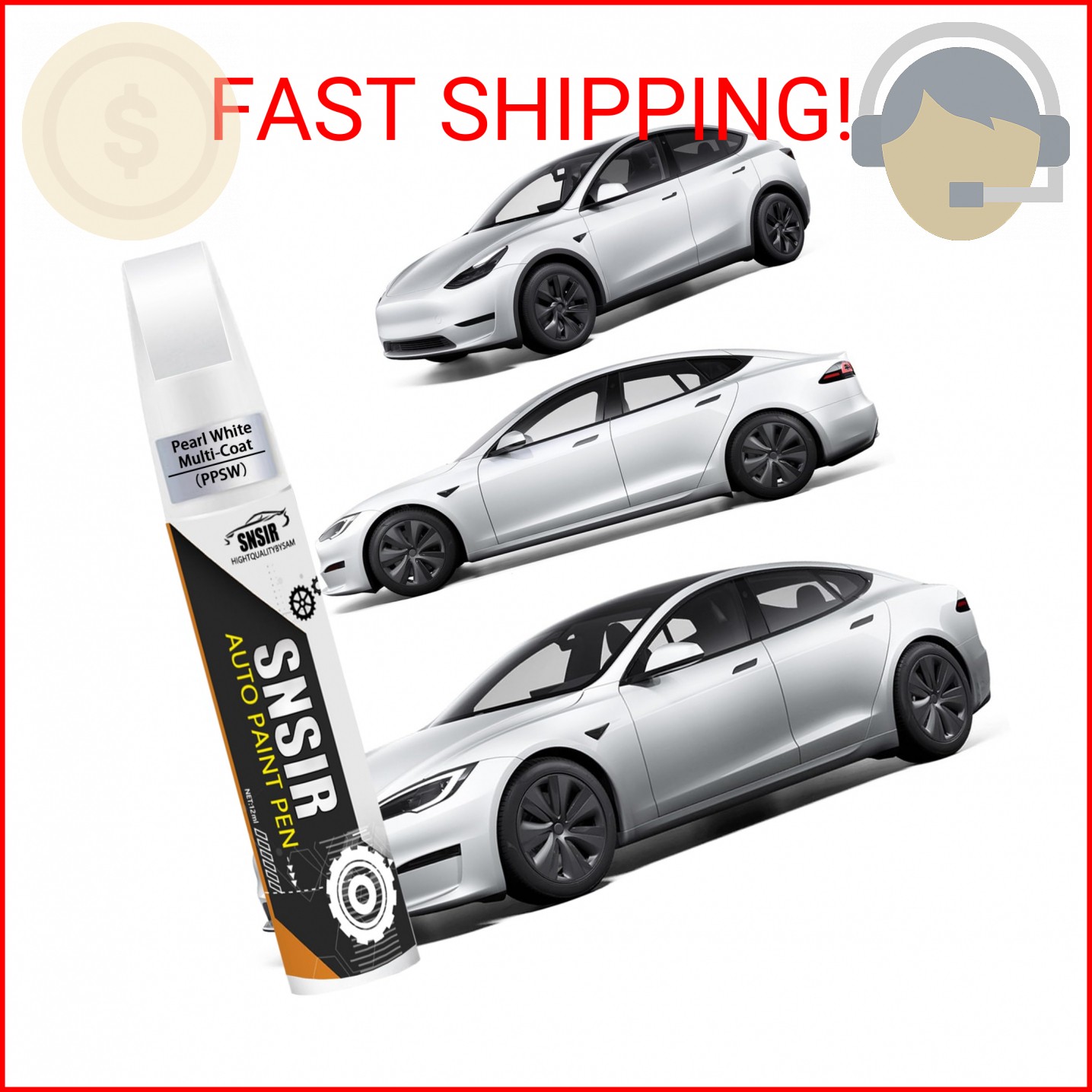 Car Touch up Paint(Pearl White Multi-Coat(PPSW)) Compatible with Tesla Model Y/3