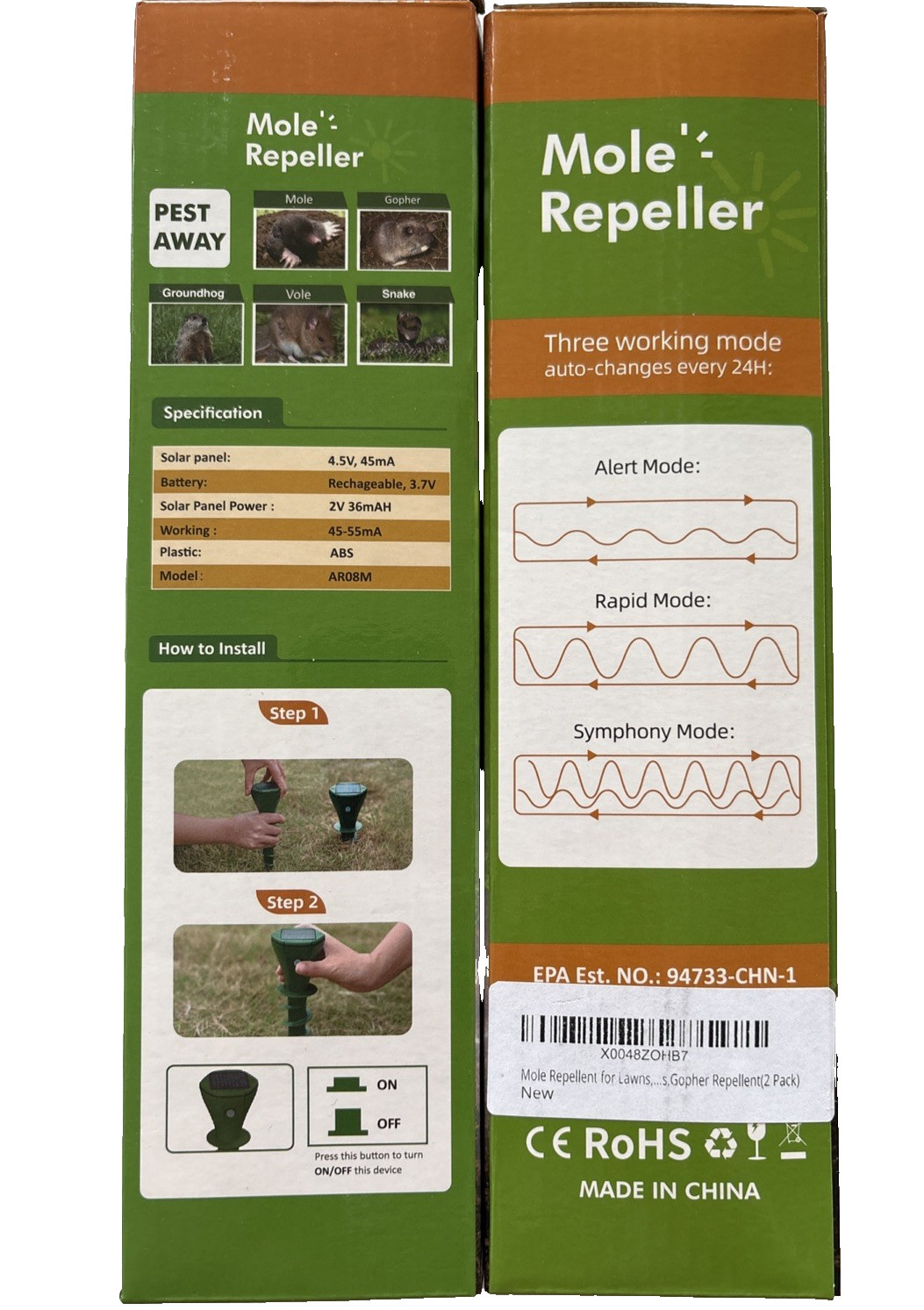 Motor Mole Solar Repellent Screw 2 Boxes (4-Pack) Vole Gopher Snake Deterrent