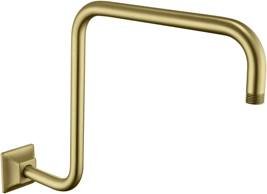 16" Gooseneck (S-Shape) Shower Arm Gold Shower Head Extension with Unique Flange