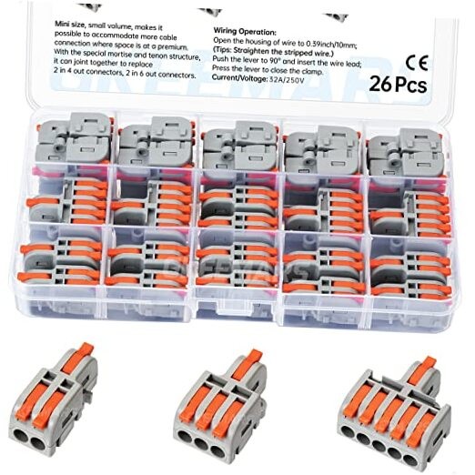 26Pcs Compact Splicing Connectors Wire Connectors Kit 2, 3 and 5 Circuit Grey