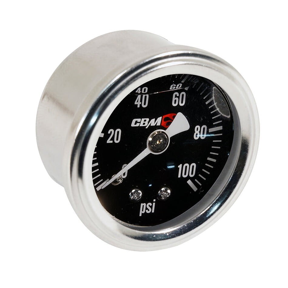 CBM-XB40285 CBM MOTORSPORTS INLINE 1/8" NPT PRESSURE GAUGE 0-100 PSI