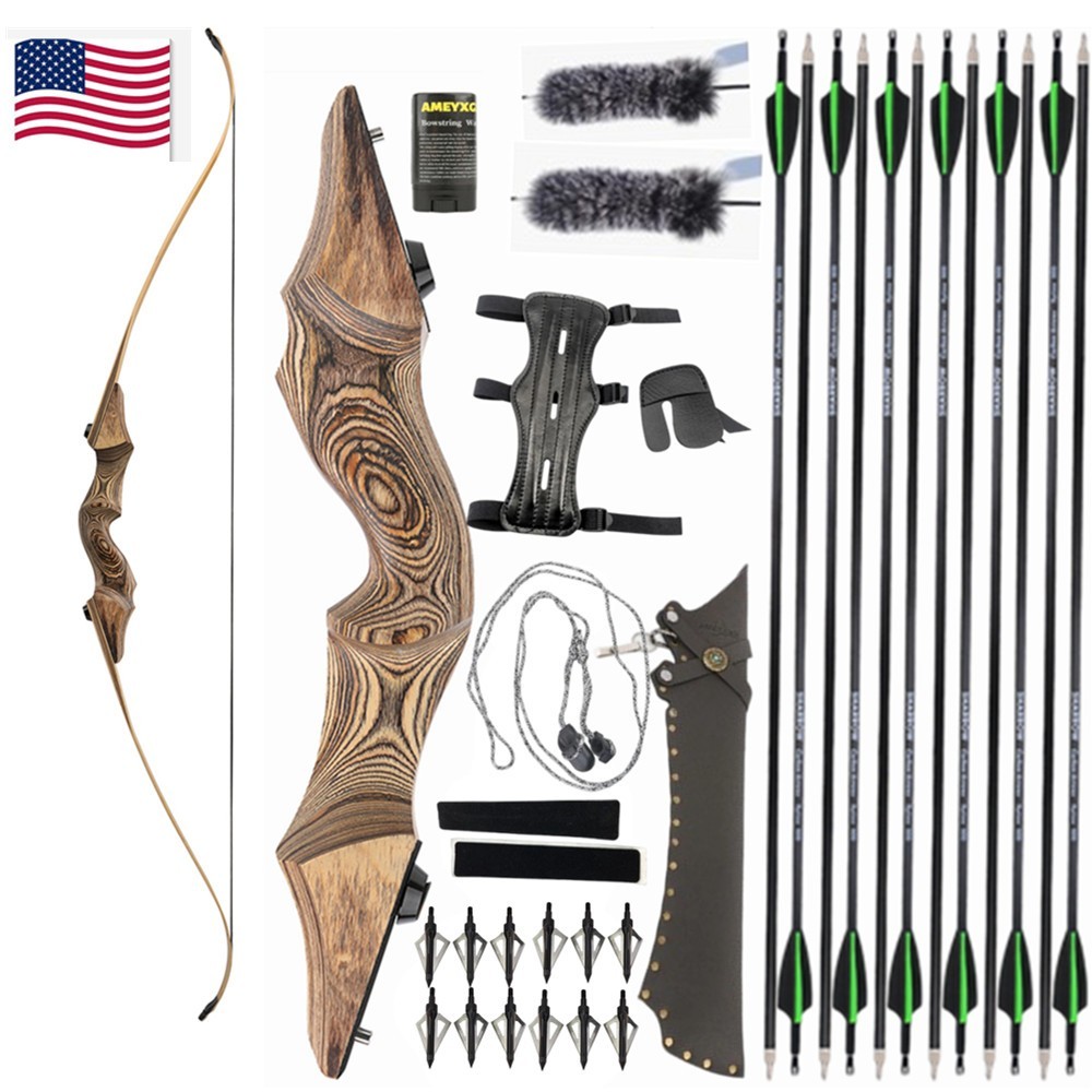 60" Takedown Recurve Bow Kit 20-60lbs Hunting Bow Wooden Archery Arrows Target