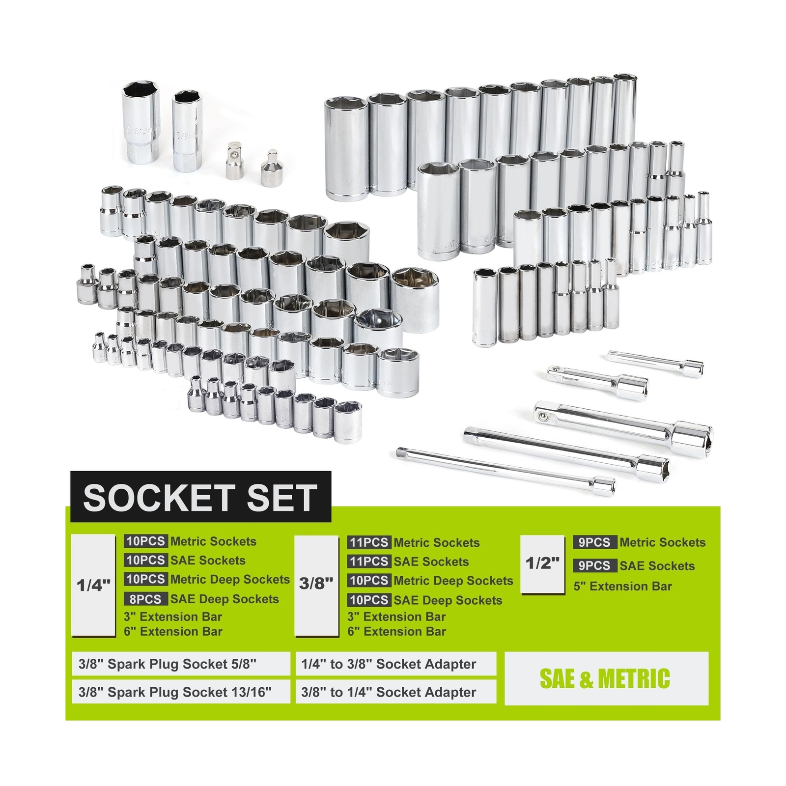 FASTPRO 249-Piece Mechanics Tool Set, SAE & Metric Socket Set, Include 1/2", ...
