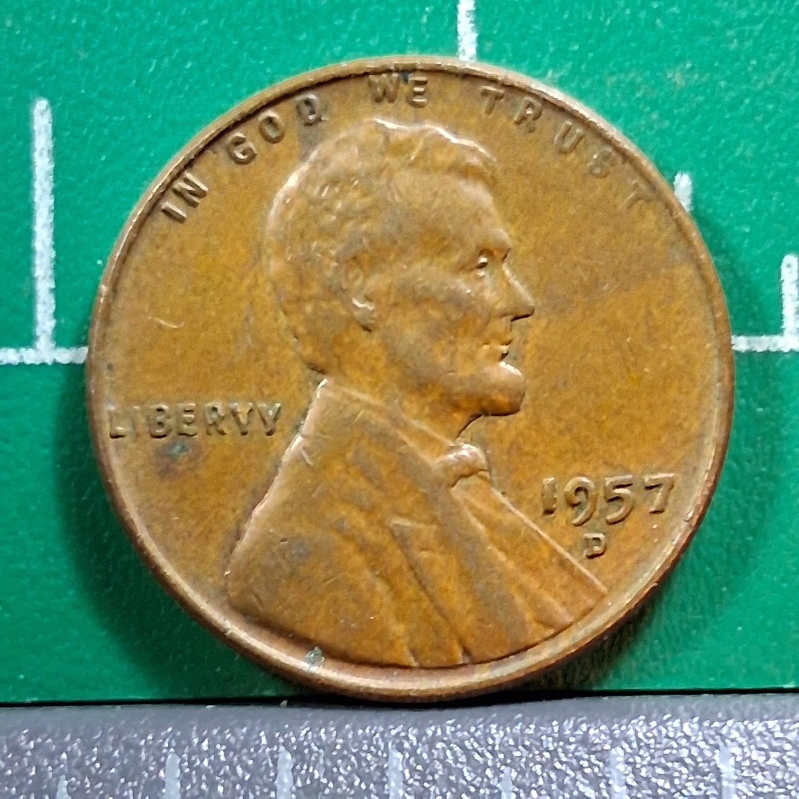 1957-D United States USA Abraham Lincoln Wheat Penny 1 Cent Copper Coin