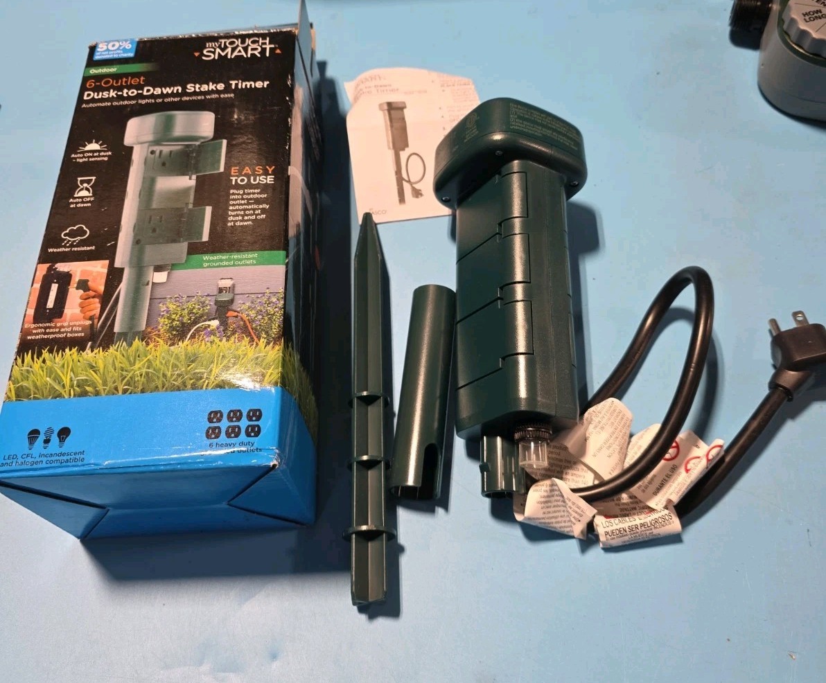 myTouchSmart 6-Outlet Outdoor Smart Plug Yard Stake Wi-Fi Alexa Google Open Box