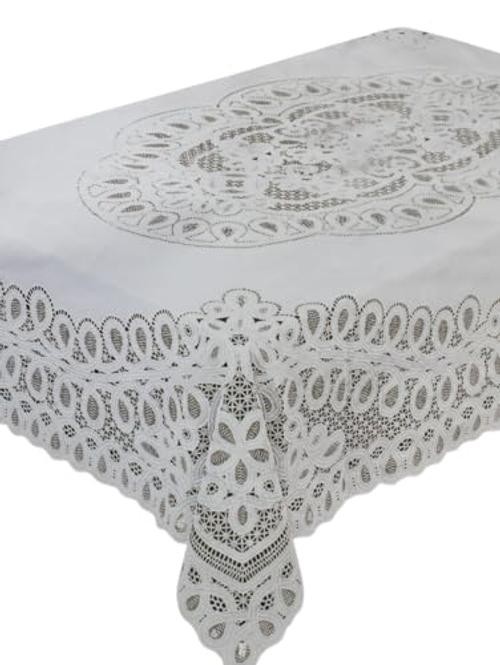 Elegant Vinyl Crochet Lace Tablecloth - 104" x 60" (Rectangular) White