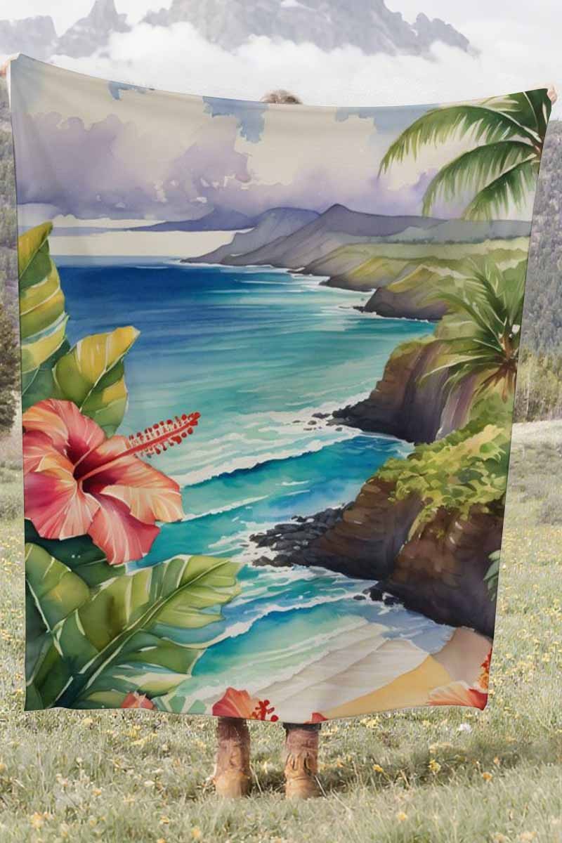 Tropical Hibiscus Beach Coral Fleece Cozy Throw Blanket Boho Stunning