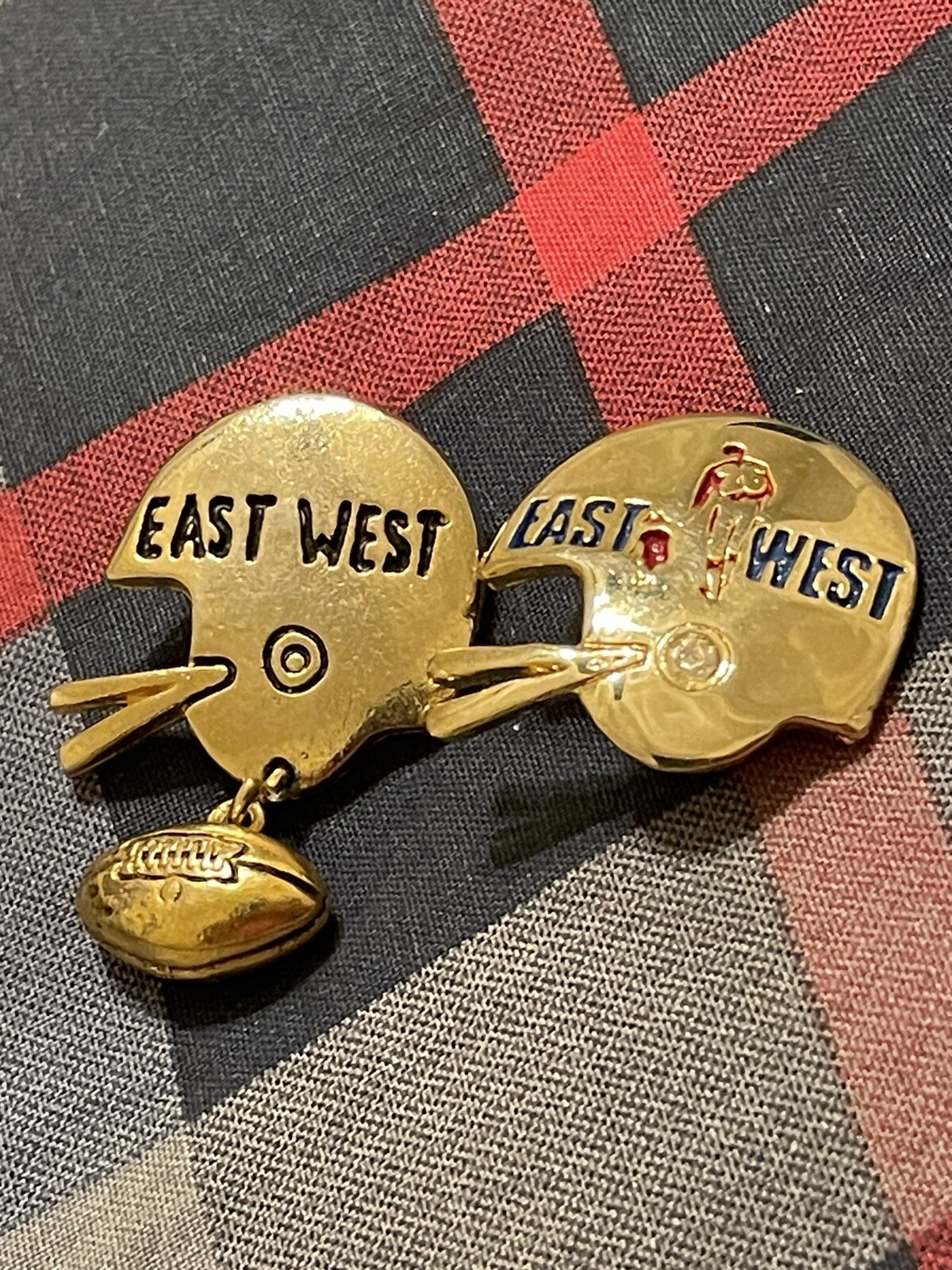 (2) Vintage East West Football Game Helmet Pins Shriners Fundraiser