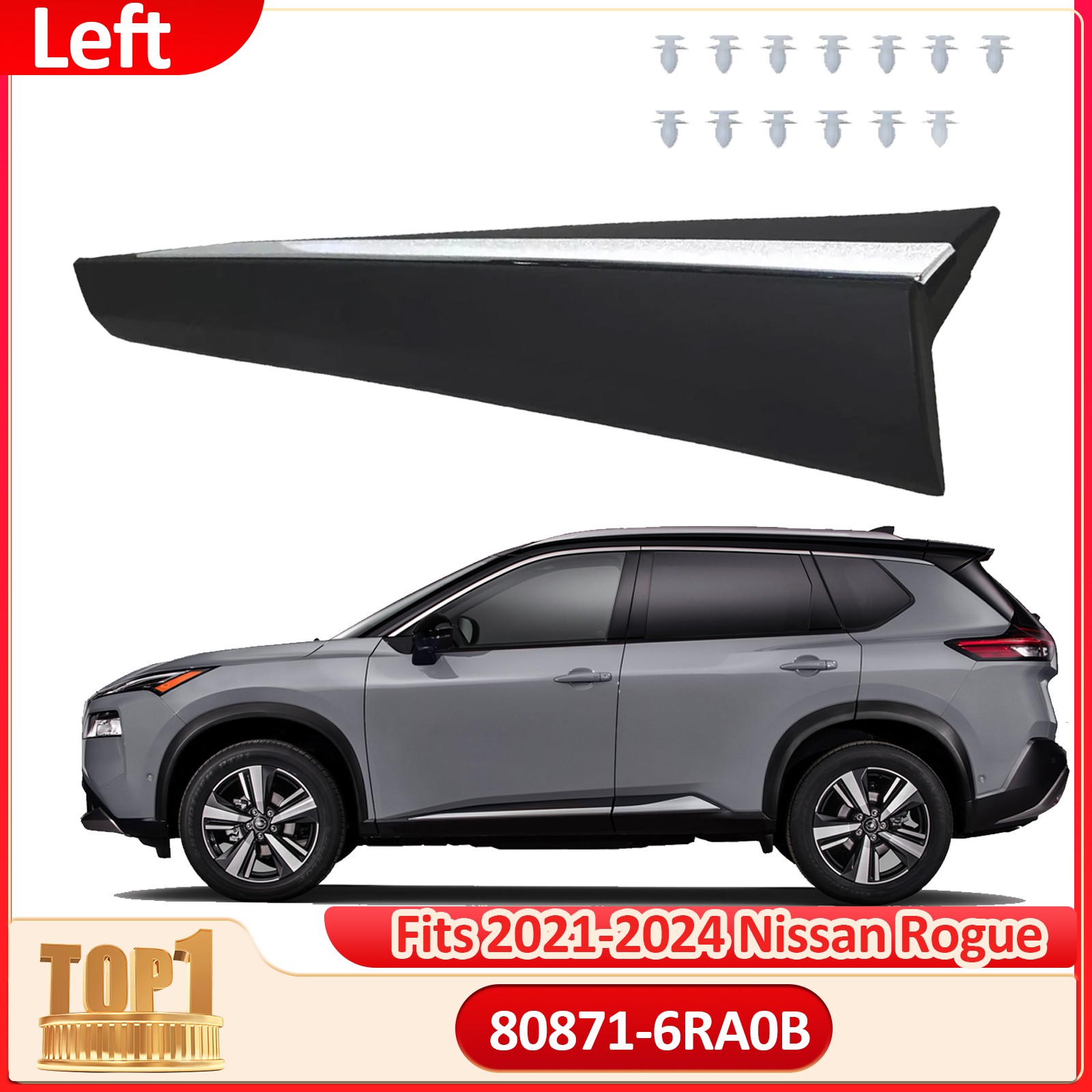 New Fits 2021 2024 Nissan Rogue Front Door Trim Molding Left Driver Side Chrome