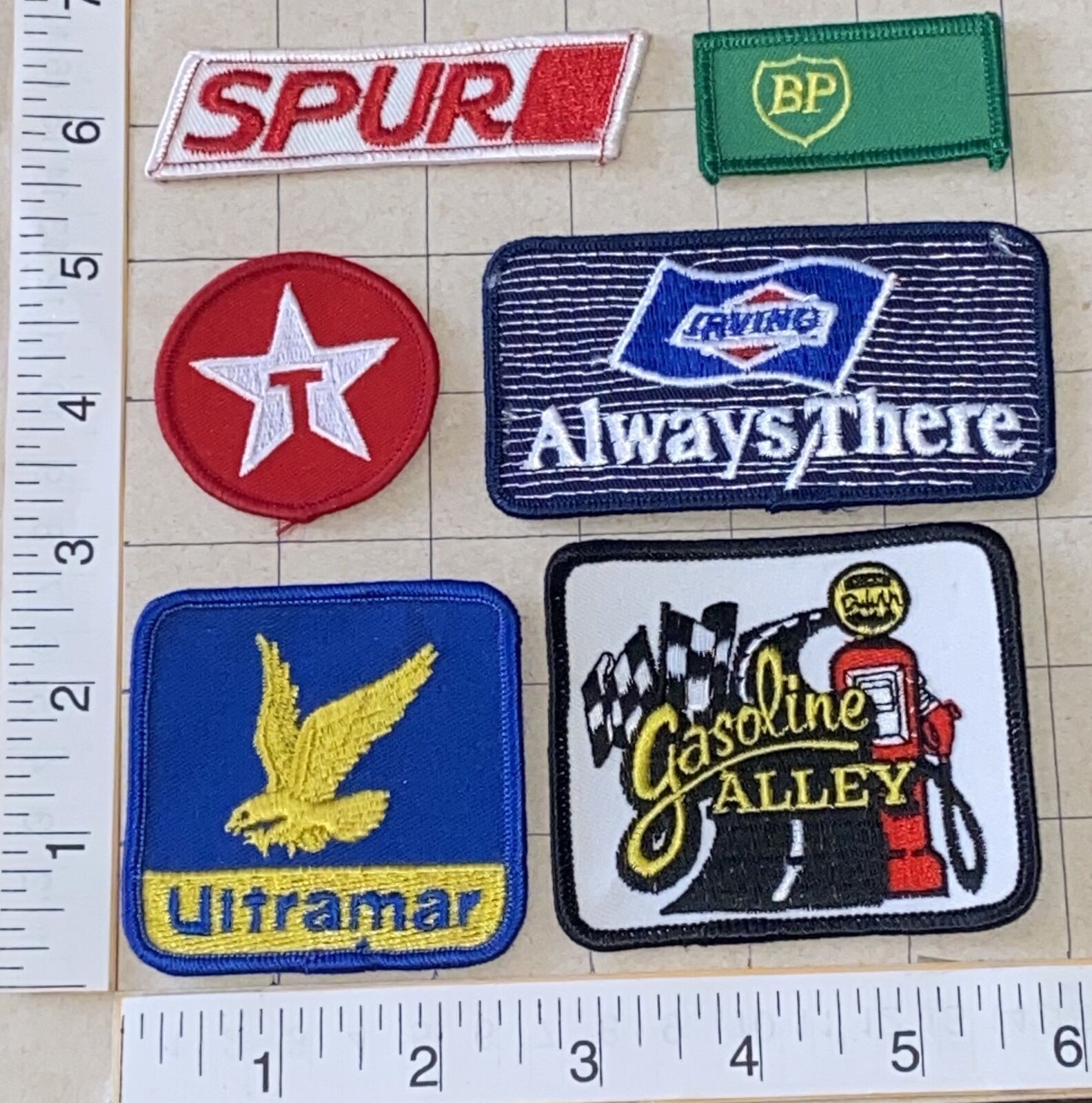 6 RARE TEAM GAS OIL RACING TEAM ULTRAMAR BP SPUR TEXACO IRVING PATCH LOT