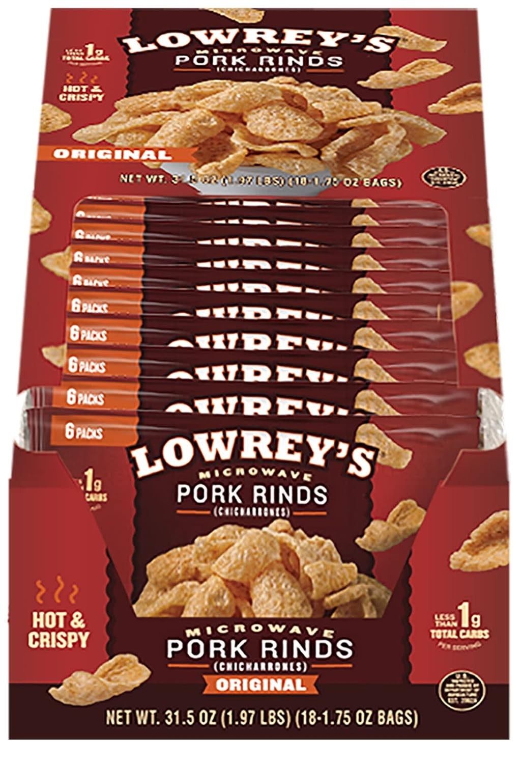 Lowrey's Bacon Curls Microwave Pork Rinds (Chicharrones), Original, 1.75...