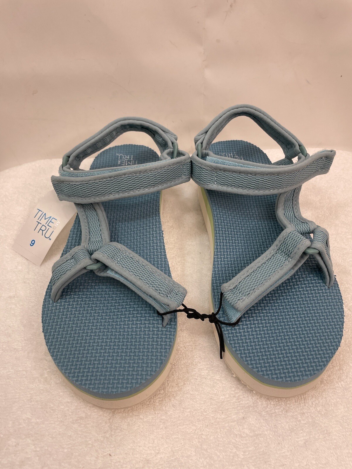 Time and Tru Women's Blue Hook & Loop Platform Nature Sandal