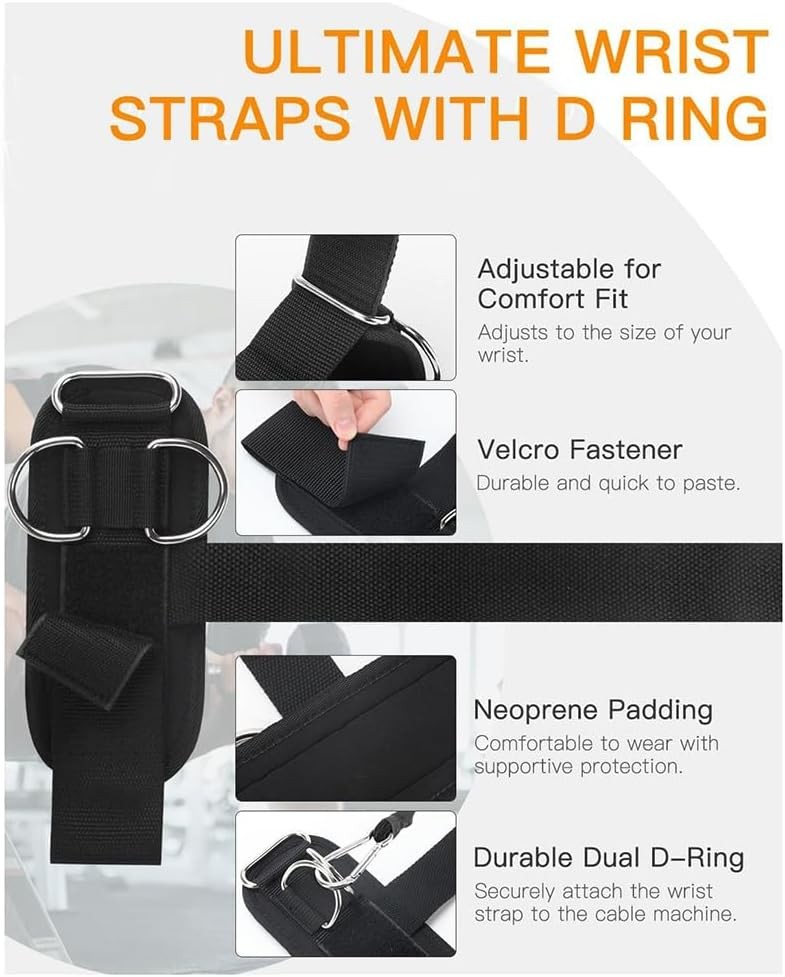 D Ring Cable Machine Straps for Weight Lifting - Perfect Gym Workout Accessories