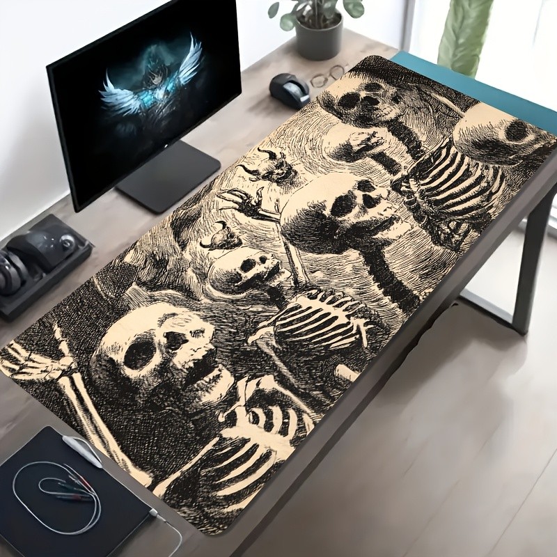 A Large Gaming Mouse Pad Featuring a Hand-Drawn Dark Scene with a Group of Sku