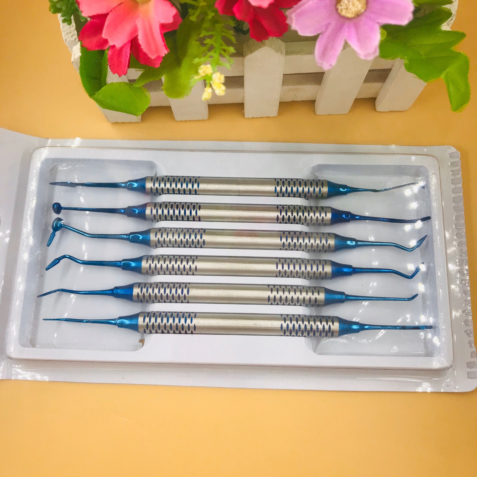 6Pc Stainless Steel Dental Filling Spatula Double Head Resin Composite Tool Blue