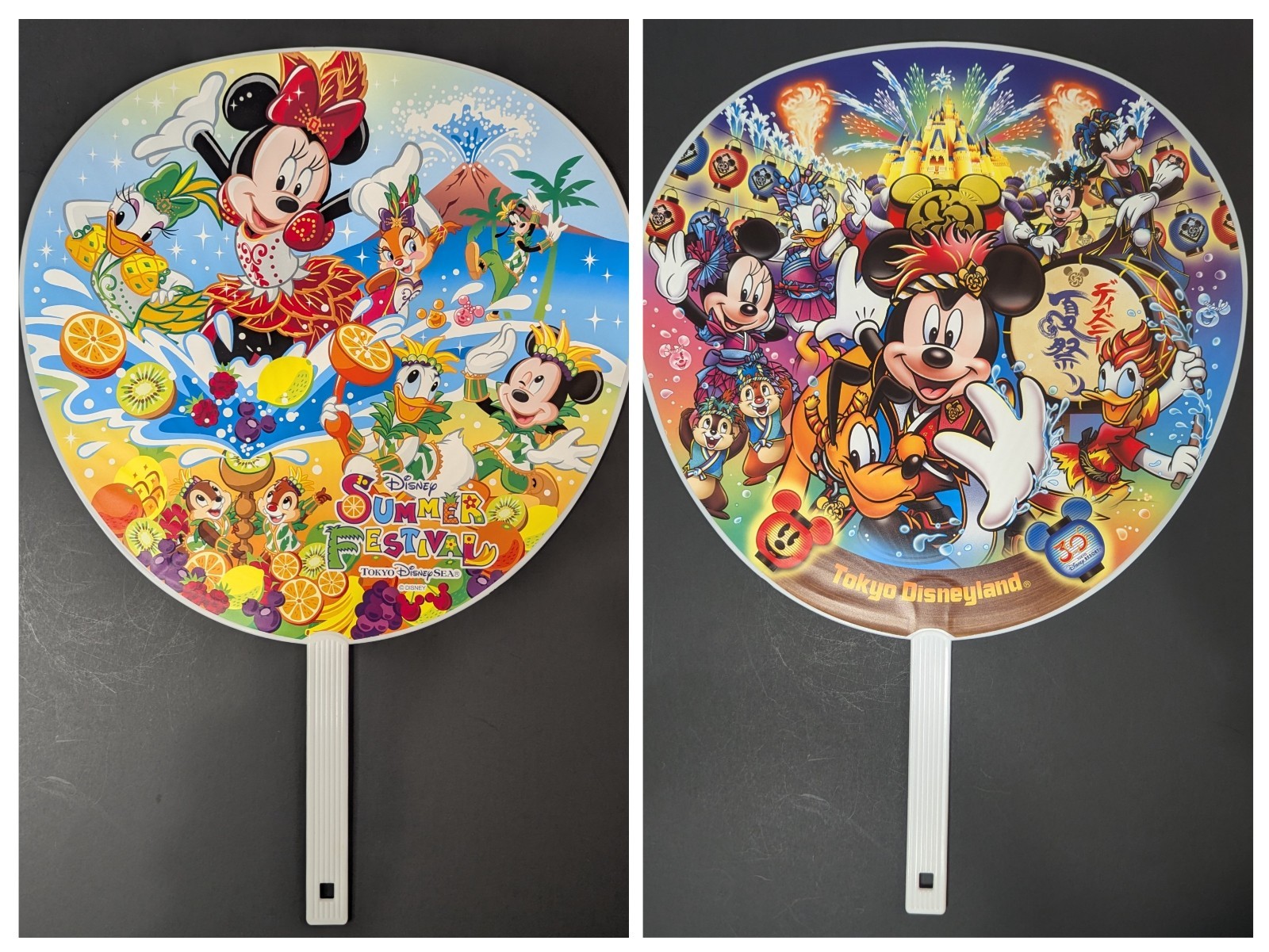 Rare Tokyo Disney 2019 Double-Sided Uchiwa Fan Mickey Summer Festival Japan NEW