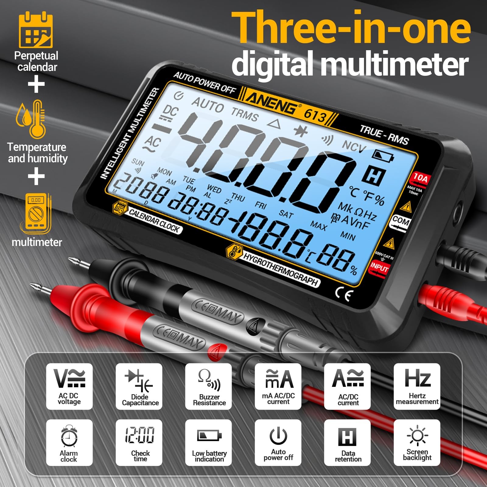 Digital Multimeter Tester4000 Counts Voltage Testerautoranging Trms Volt Meterla