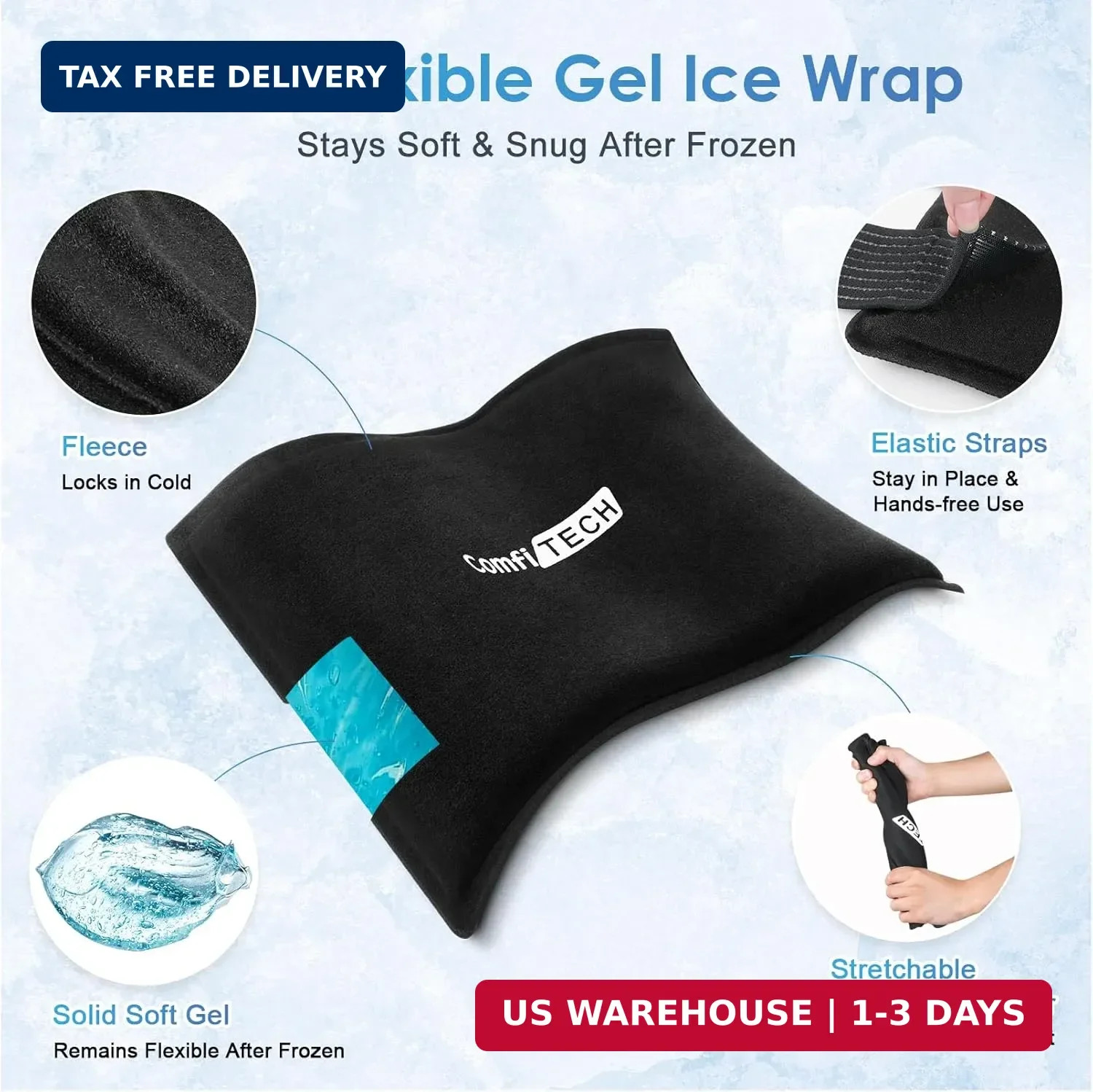 ComfiTECH Reusable Ice Pack, Soft Multipurpose Gel Cold Compress with 2 Adjustab
