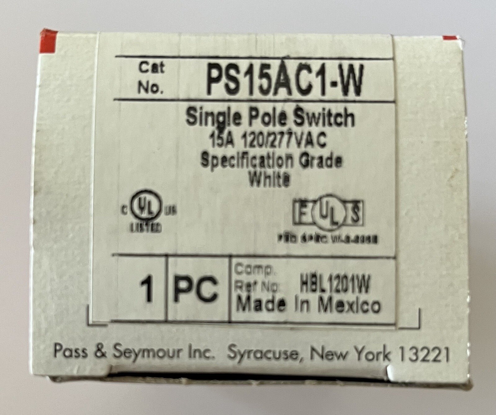 PASS & SEYMOUR PS15AC1-W SINGLE POLE SWITCHES - NEW!