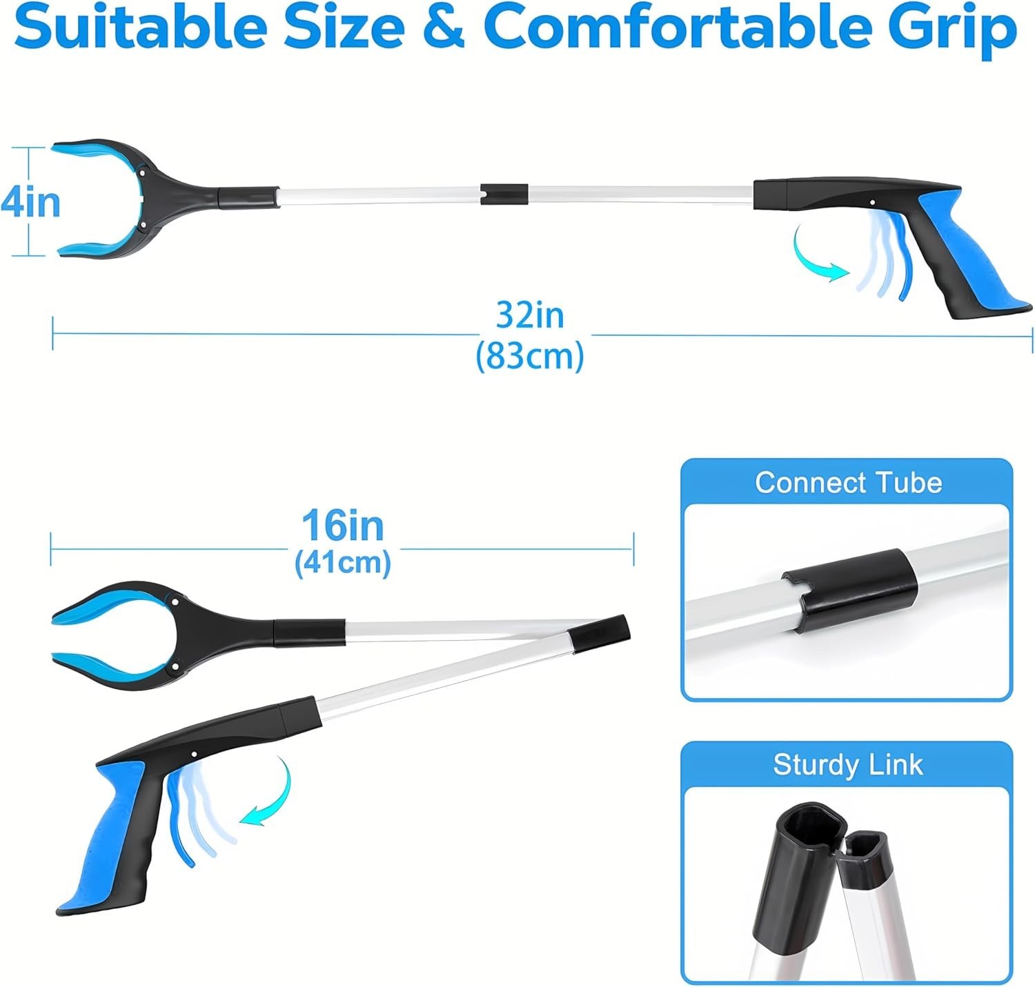 32” Extra Long Foldable Grabber Reacher Tool for Seniors - Lightweight & Durable