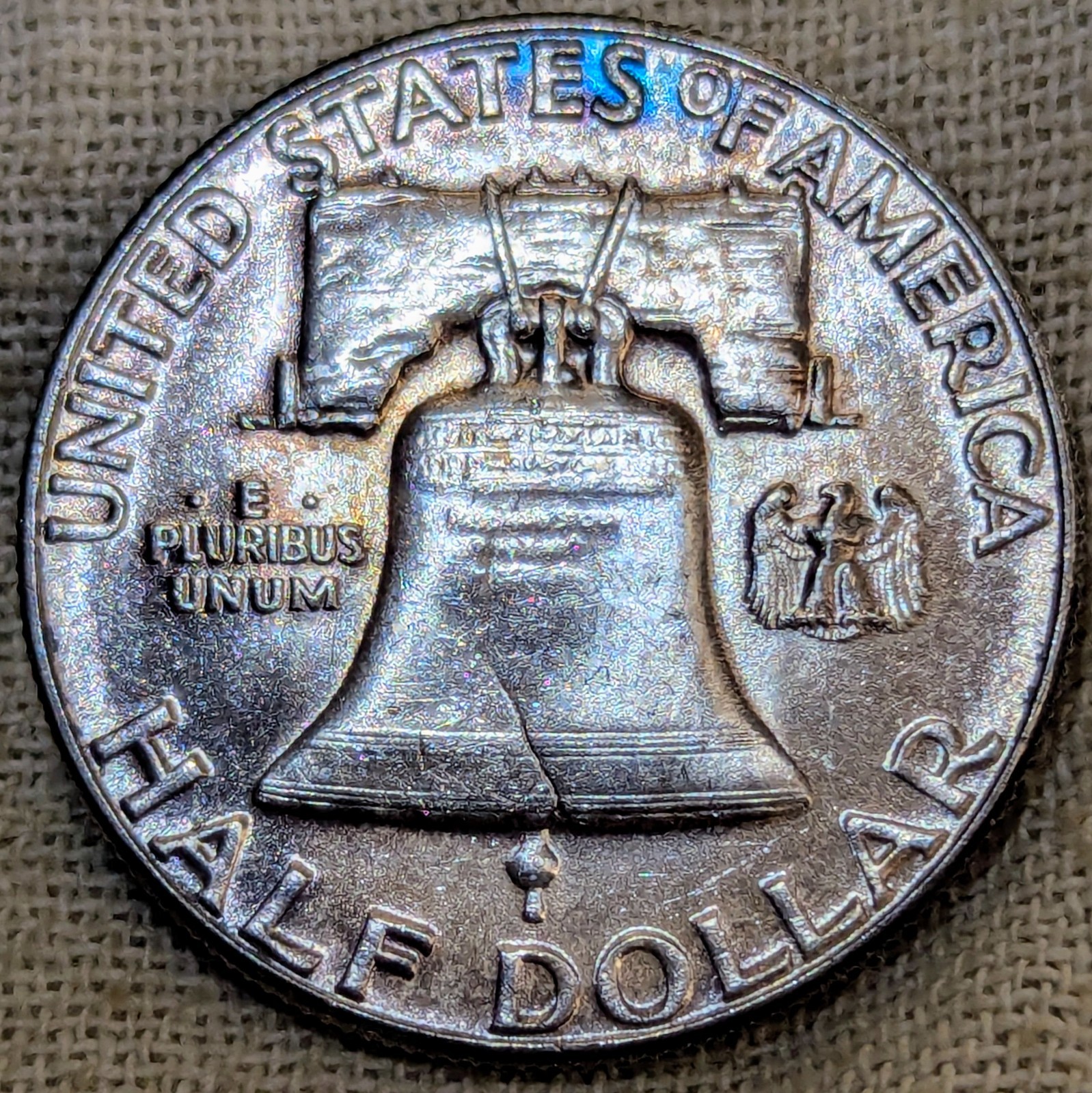 1960 D Franklin Half Dollar UNC BU MS : Rainbow Tone, Uncirculated - .9 Fine