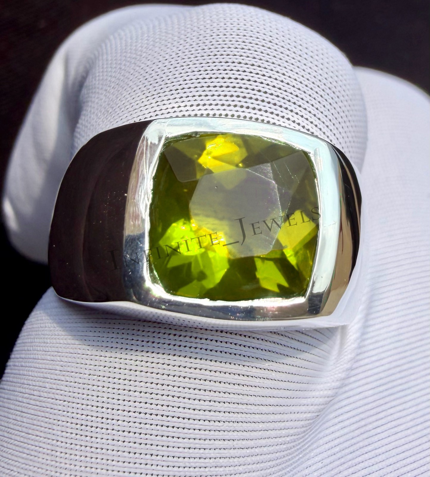 Natural Green Peridot Gemstone Handmade Ring with 925 Sterling Silver Men's Ring