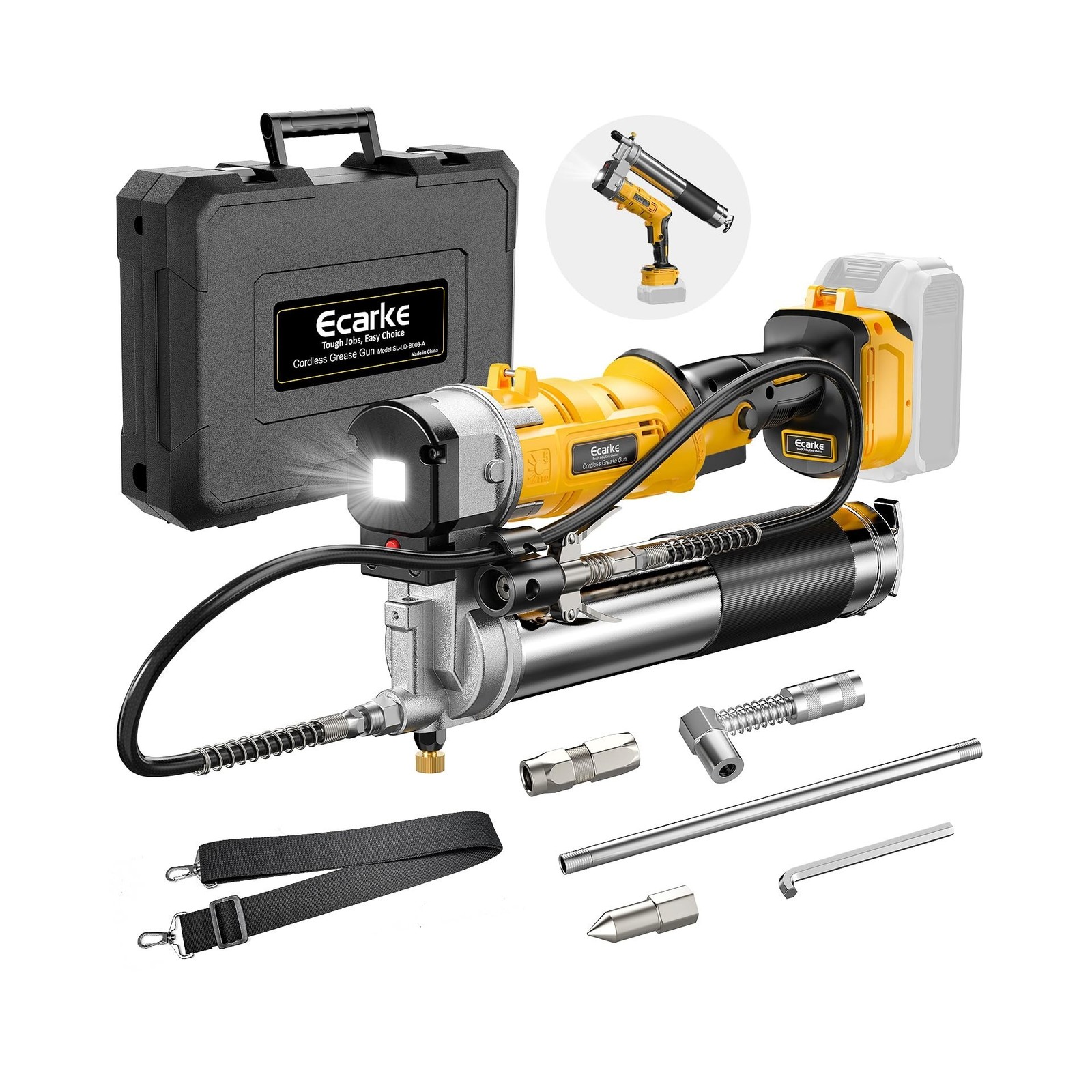 Ecarke Cordless Grease Gun Compatible with DeWalt 20V Battery, 12000PSI Max E...