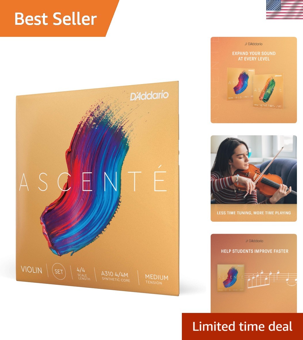 4/4 Scale Ascente Violin Strings - Full Set, Excellent Pitch Stability, USA Made
