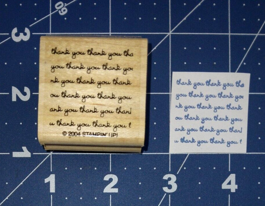 Stampin' Up! Thank You Repeated In Cursive Handwriting Wood Mounted Rubber Stamp