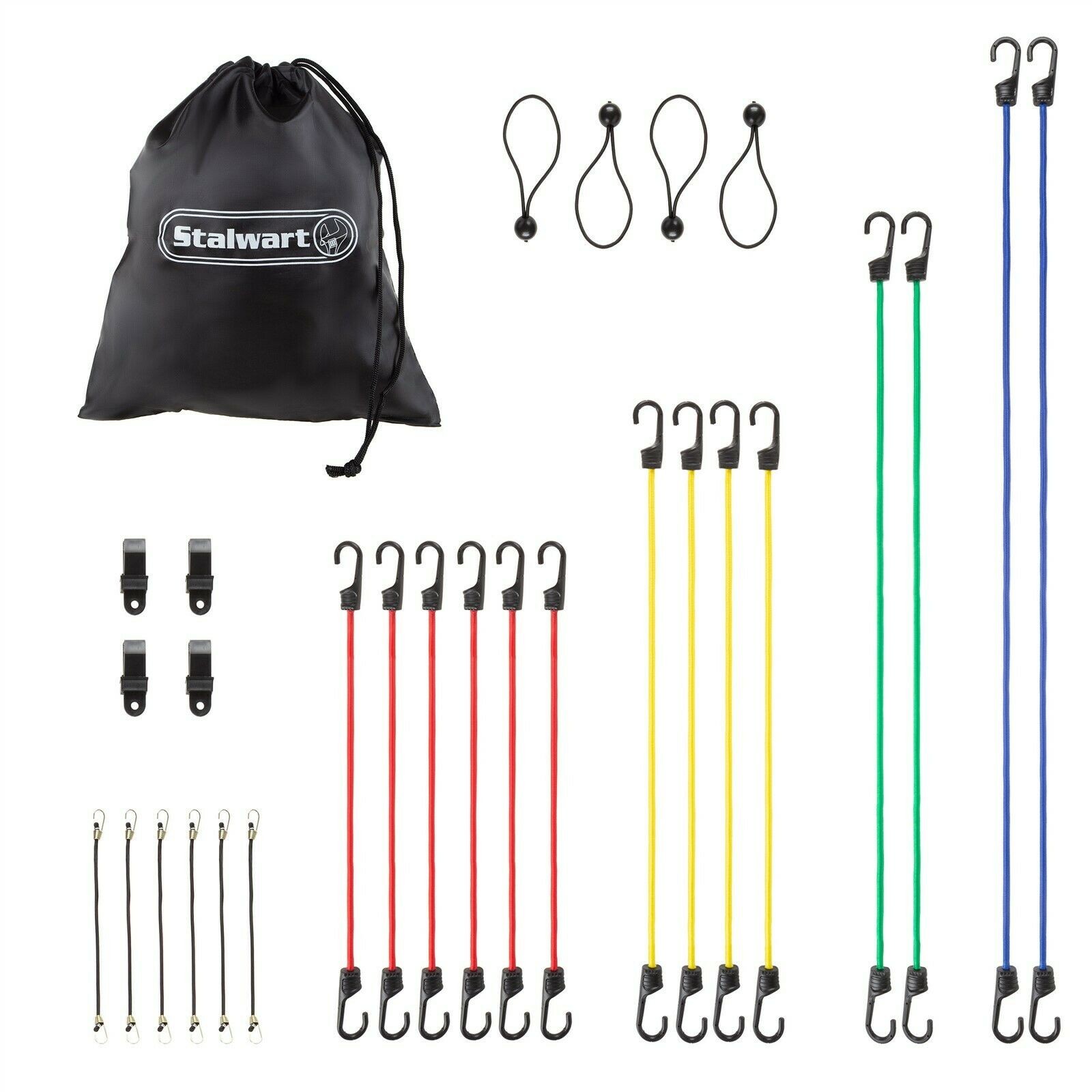 Bungee Cord 28 Pc Set Tie Downs Help Moving Strap Down Kit Storage Bag