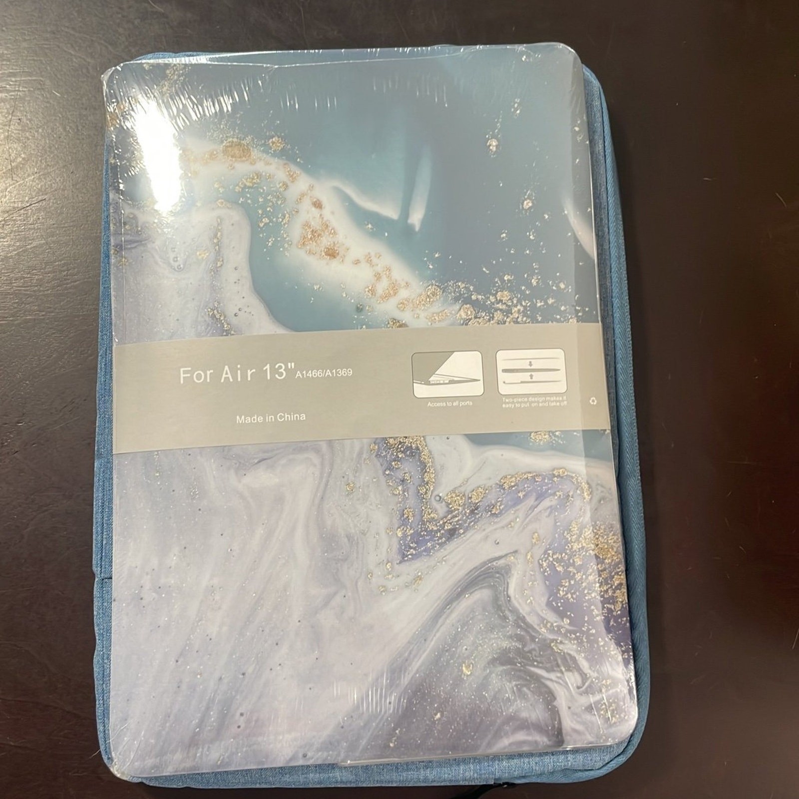 MacBook Air 13” shell with blue soft case