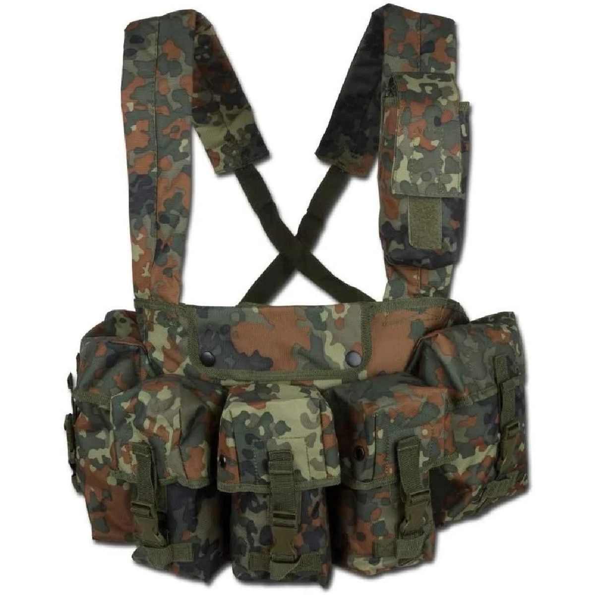 NEW IN BAG MIL-TEC 7 POCKET FLECKTARN WOODLAND CAMO SPORTING TACTICAL CHEST RIG