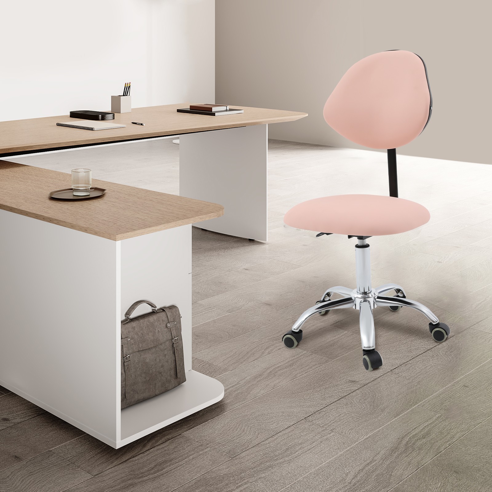 Ergonomic Rolling Stool Chair w/Backrest, Adjustable Saddle Chair Stool w/Wheels