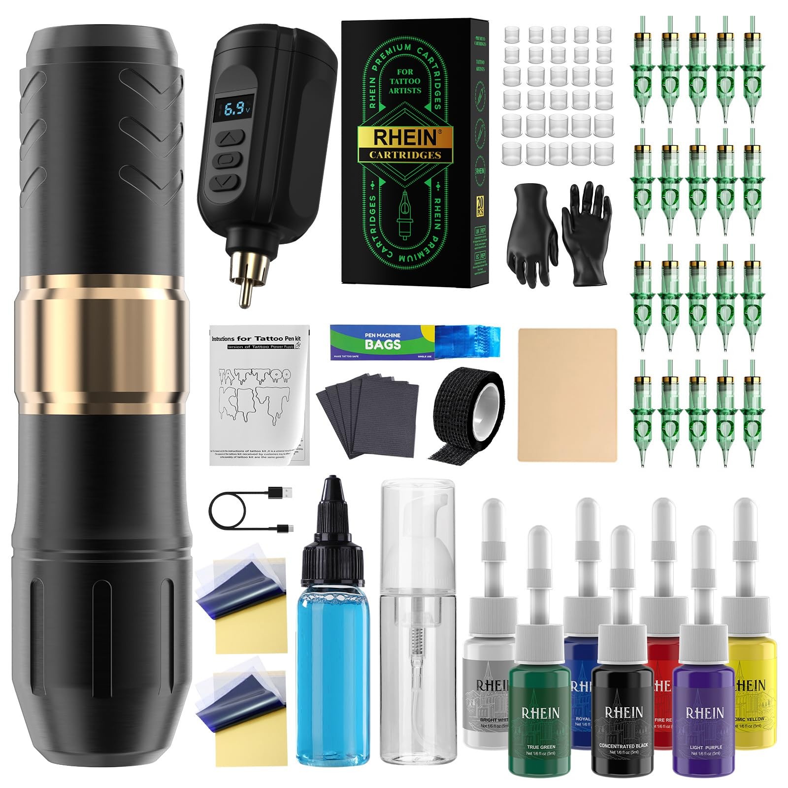 Tattoo Gun Kit Wireless Rotary Machine Pen with 1PCS Battery Black